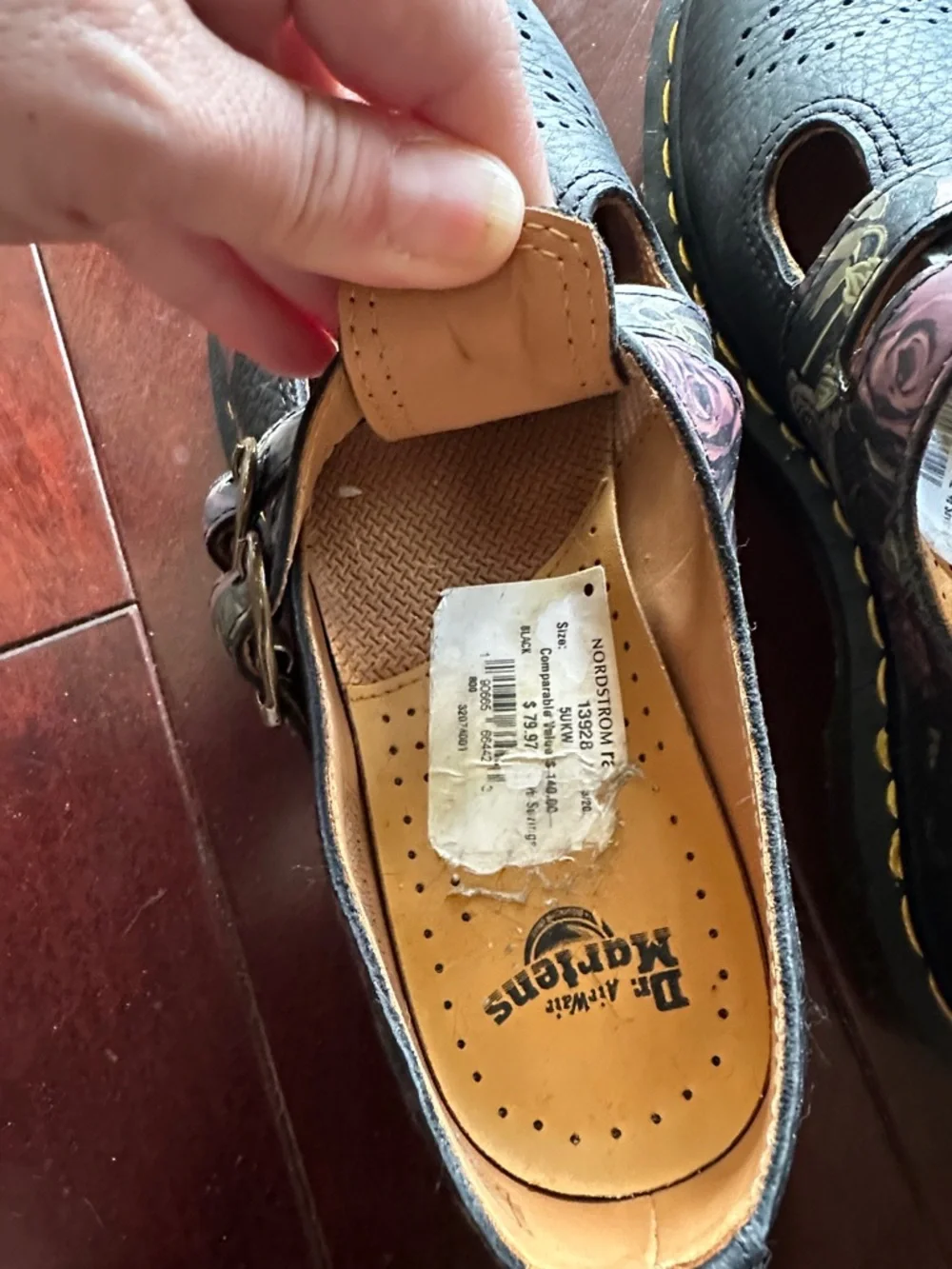 Dr. Martens Black Leather Floral Double-Strap Mary Jane Shoes UK5 Women’s 7 - Picture 2 of 4